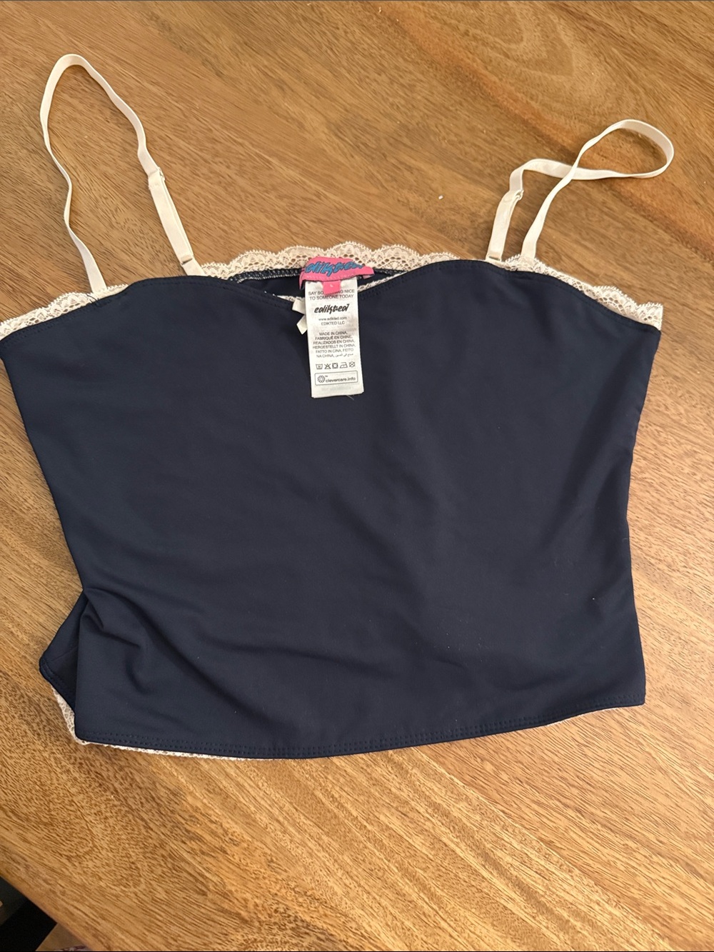 Edikted Navy Blue Lace-Trim Cami Top
